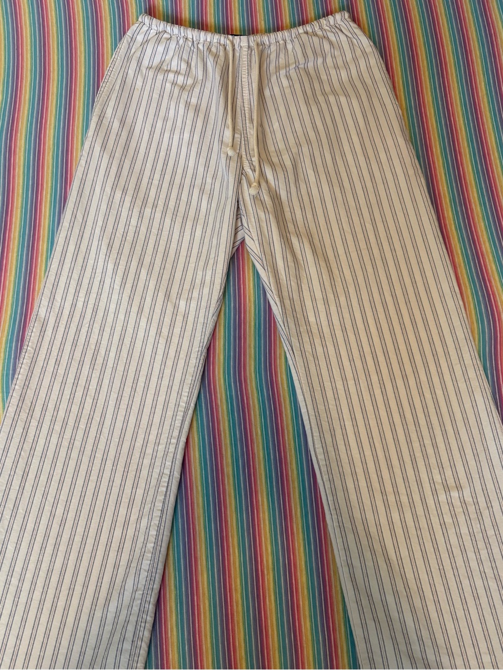Brandy Melville White and Blue Pinstripe Drawstring Wide Leg Pants